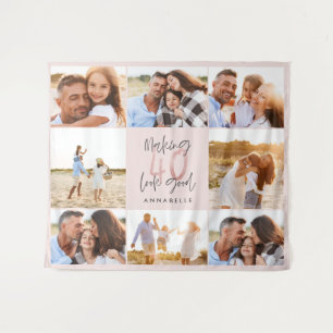 Tenture collage photo pailleté rose fille pour 40e anniver