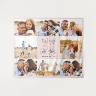 Tenture collage photo pailleté rose fille pour 50e anniver