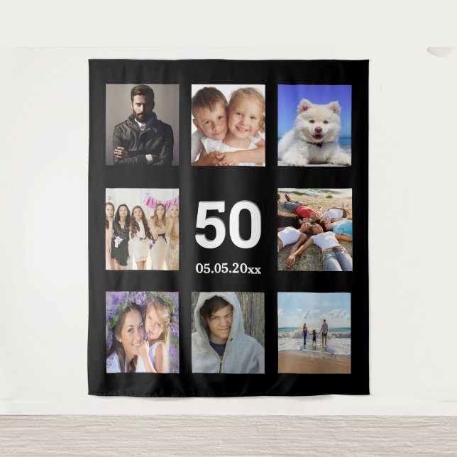 Tenture Collage photo personnalisé pour fête d'anniversair (Devant)