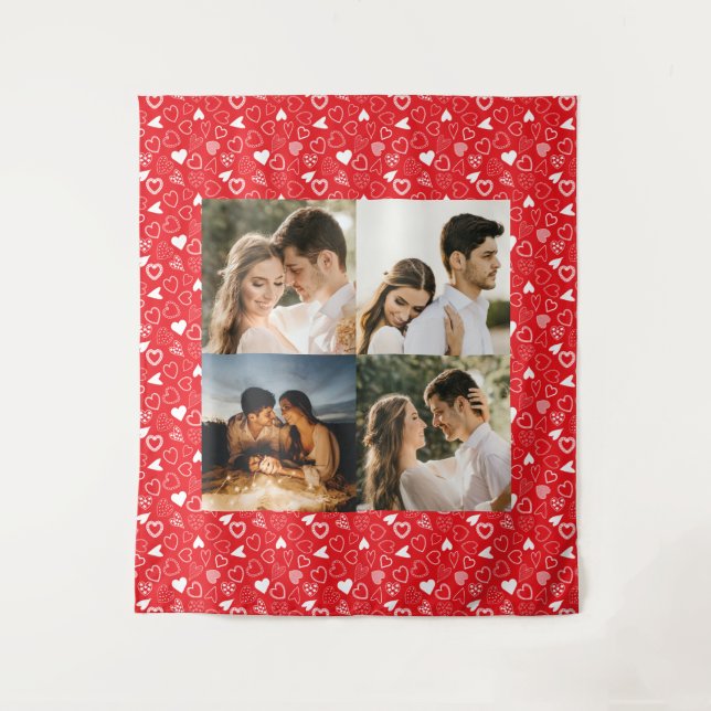 Tenture Collage photo personnalisé rouge Coeurs motif (Devant)