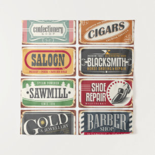 Tenture Collection d'affiches vintages. Boutique rétro