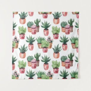Tenture Collection de cactus en pots, aquarelle.