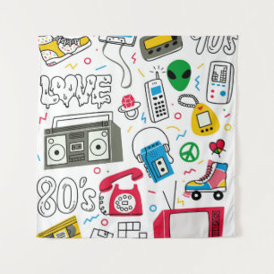 Tenture Collection de doodle vintage des années 80 90.