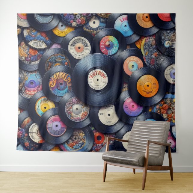 Tenture Collection Vinyl Record Pattern 80s Retro Spectrum (En situation (horizontale))