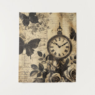 Tenture Compas vintage et papillon - Papier rustique (1)