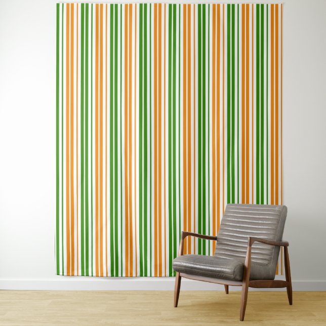 Tenture Conception de bandes verticales orange vert blanc  (En situation)