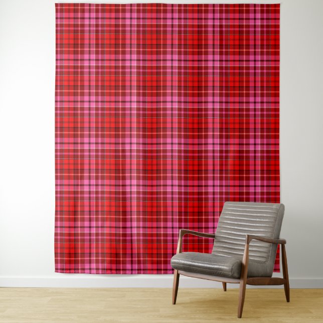 Tenture Conception de carreaux Tartan Rouge Grenat Rose  (En situation)