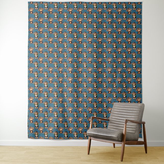 Tenture Conception de motif singe bleu  (En situation)