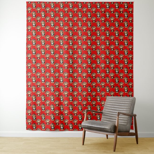 Tenture Conception de motif singe rouge (En situation)