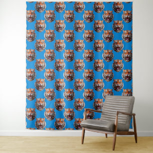 Tenture Conception de motif tête de tigre bleu
