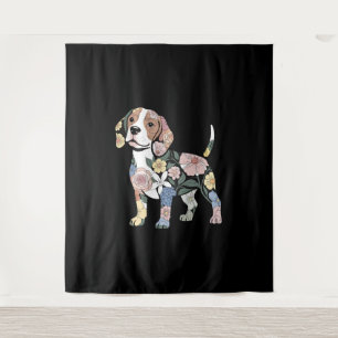 Tenture Conception de silhouette de Beagle fleuri