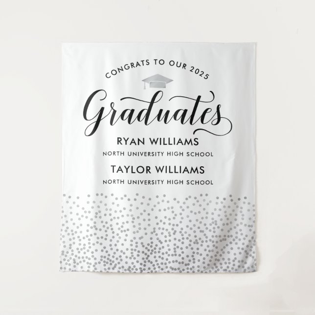 Tenture Congrats Two Graduates Silver Confetti Party (Devant)