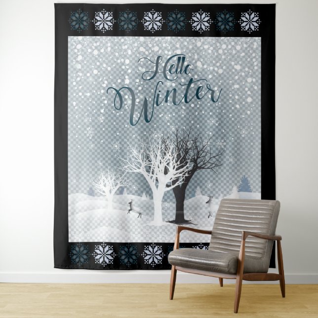 Tenture Conte fée de Noël Imaginaire Forêt de neige (En situation)