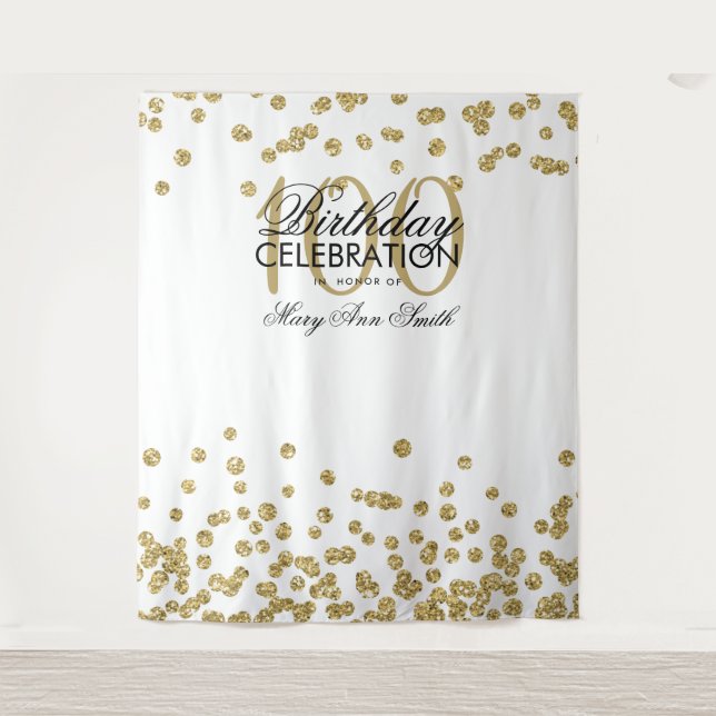 Tenture Contexte 100e anniversaire Gold White Confetti (Devant)