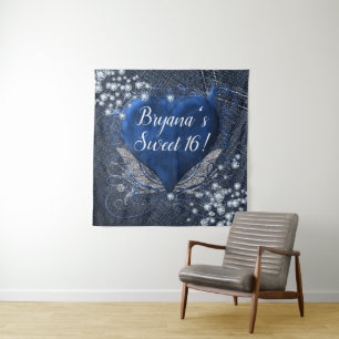 Tenture Contexte bleu de fête d'anniversaire de coeur de