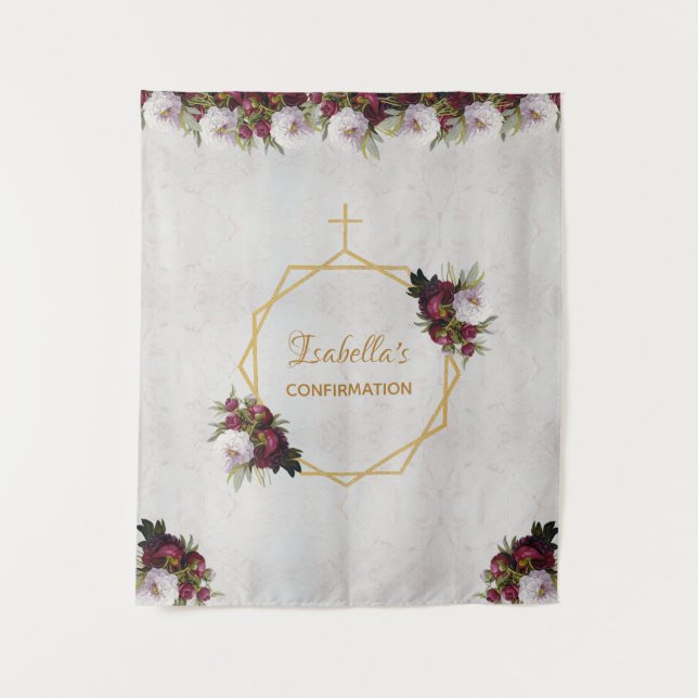 Tenture Contexte de confirmation Gold Burgundy Peonies Mar (Devant)