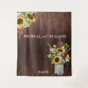 Tenture Contexte mariage Sunflower Mason Jar Burgundy