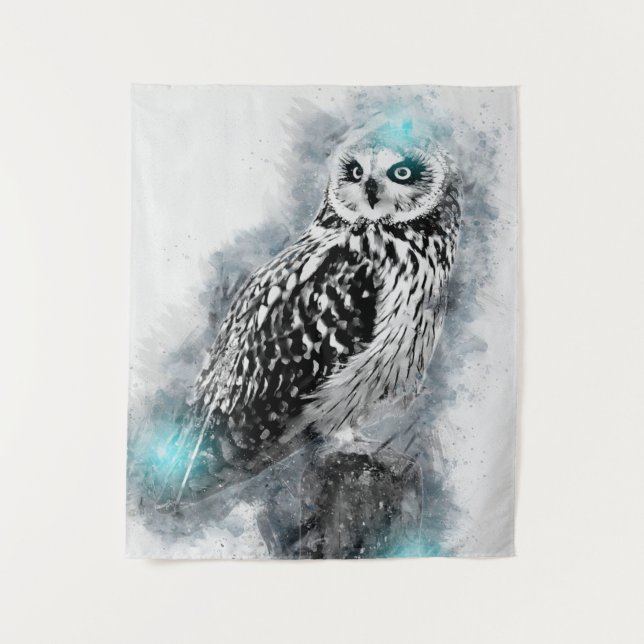Tenture Cool Owl | Chouette d'aquarelle Abstraite | Gif co (Devant)