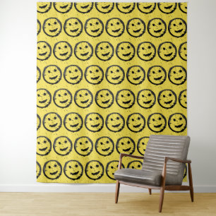 Tenture Cool Sardé Joyeux visage souriant motif jaune