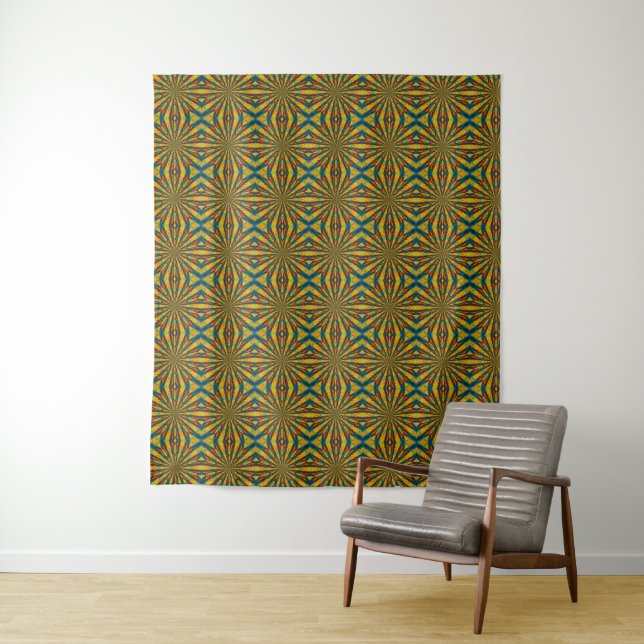 Tenture Cool tendance bleu rouge jaune Mandala Tribal Ethn (En situation)