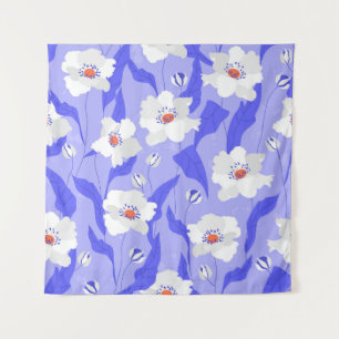 Tenture Coquelicots blancs : Couture violette dessinée à l