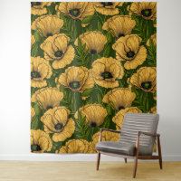 Coquelicots jaunes sur vert foncé