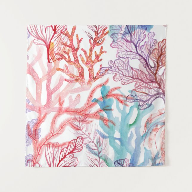 Tenture Coraux aquarelles : motif du monde sous-marin. (Devant)