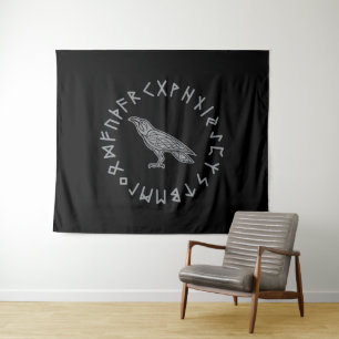 Tenture Corbeau d'Odin Viking Mythologie runes runique
