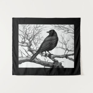 Tenture Corbeau perché sur des branches nues d'hiver