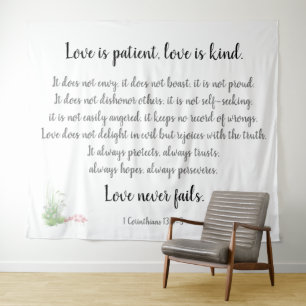 Tenture Corinthiens Verset, L'amour est Patient (avec coqu