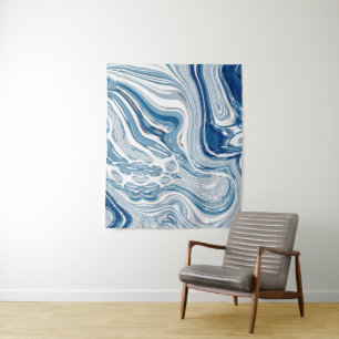 Tenture côte plage nautique vagues aquarelle bleu tourbill