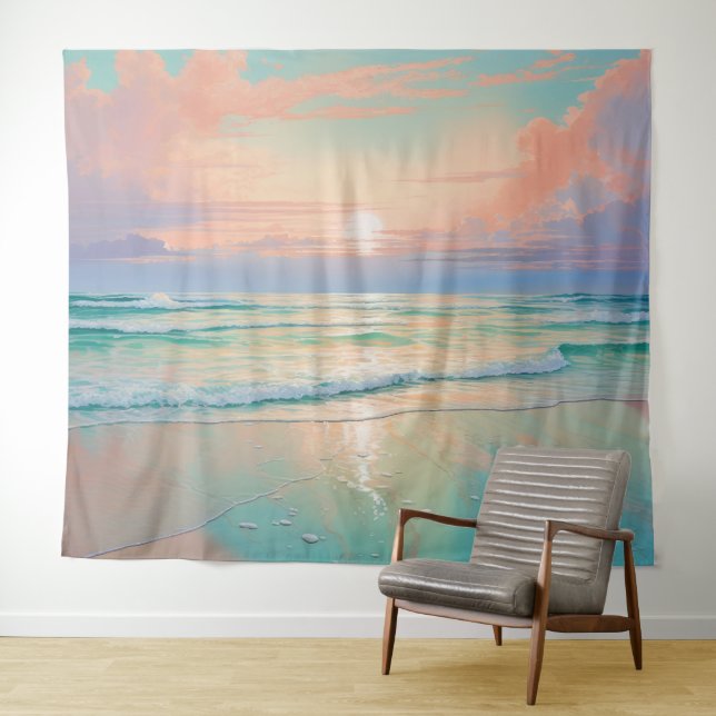 Tenture Coucher de soleil au calme des paysages de plage (En situation (horizontale))