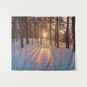 Tenture Coucher de soleil dans la pinède d'hiver