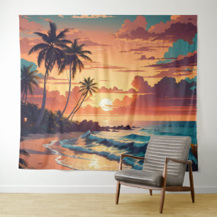 Tenture Coucher de soleil de plage tropicale large