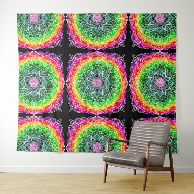 Tenture Couleur éclater Rainbow Prism Mandala (En situation (horizontale))