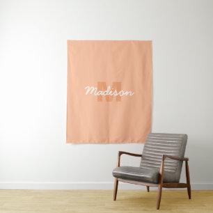 Tenture Couleur pêche pastel cool avec nom de monogramme p