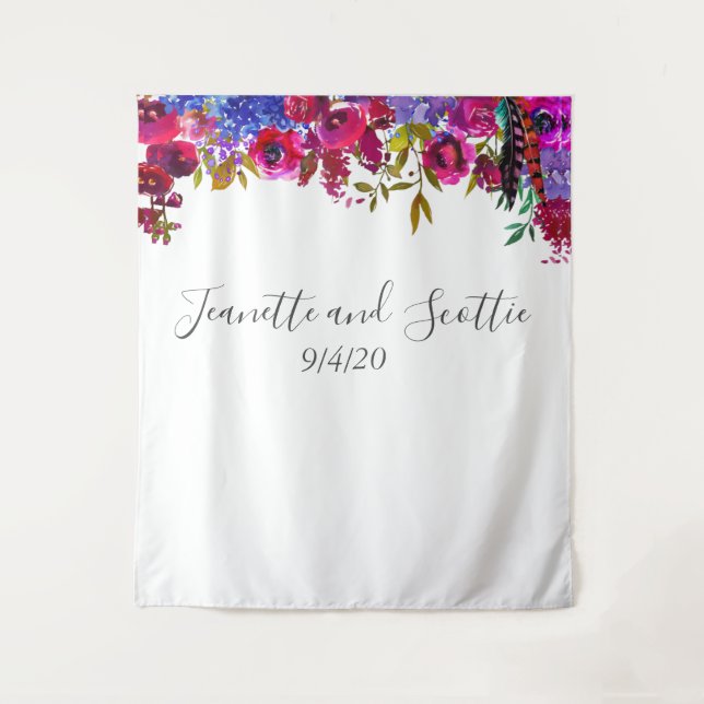 Tenture Couleurs vives Gras Floral Rose Rouge Violet fond (Devant)
