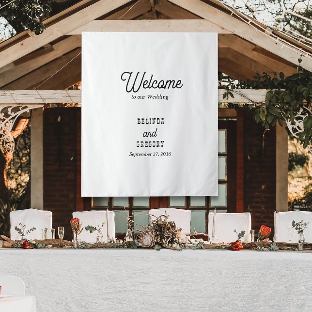 Tenture Country Style Welcome To Our Wedding Fabric Sign  (Country Style Welcome To Our Wedding Fabric Sign Tapestry)