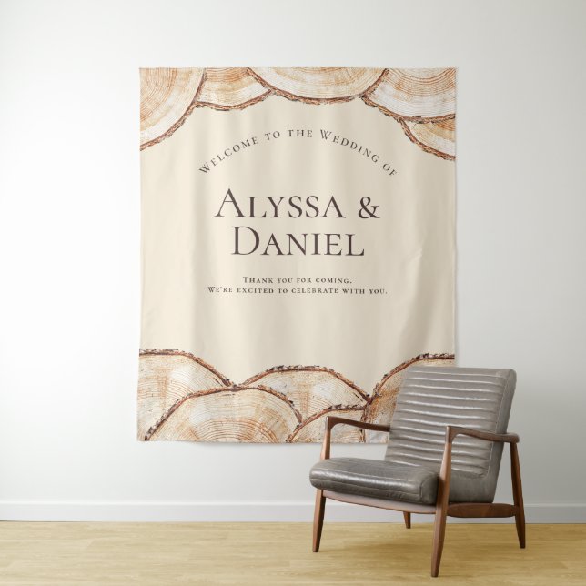 Tenture Coupe de bois rustique Coupe Personnalisé Noms Mar (En situation)