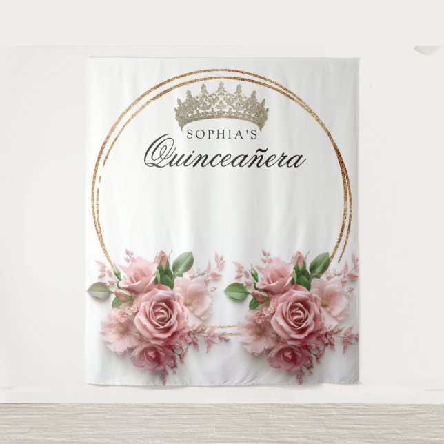 Tenture Couronne de roses roses pour Quinceañera Décoratio (Devant)