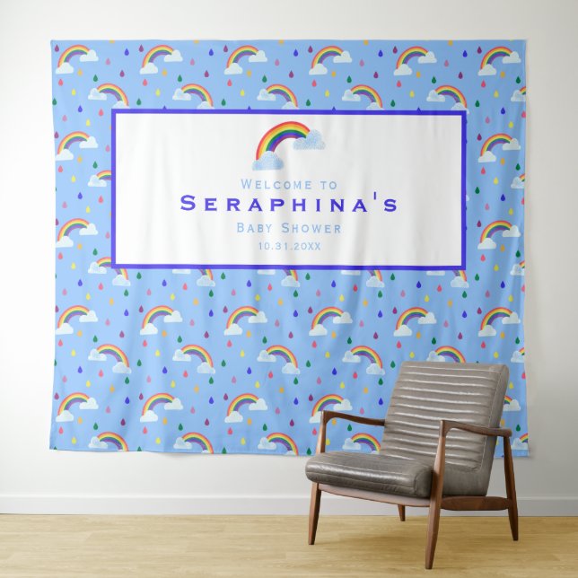Tenture Coute Rainbow Raindrops Motif fond de Baby shower (En situation (horizontale))