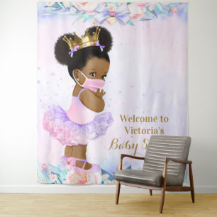 Tenture Covid Girl Baby with Mask Baby shower XL fond de p