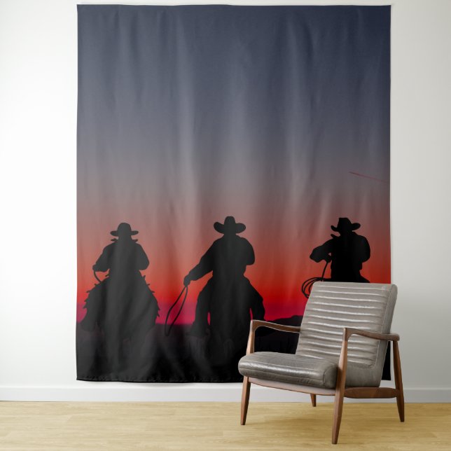 Tenture cowboy au coucher du soleil (En situation)