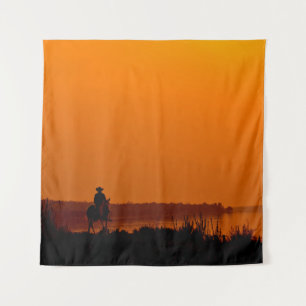 Tenture Cowboy Hommes équitation au coucher du soleil Vint