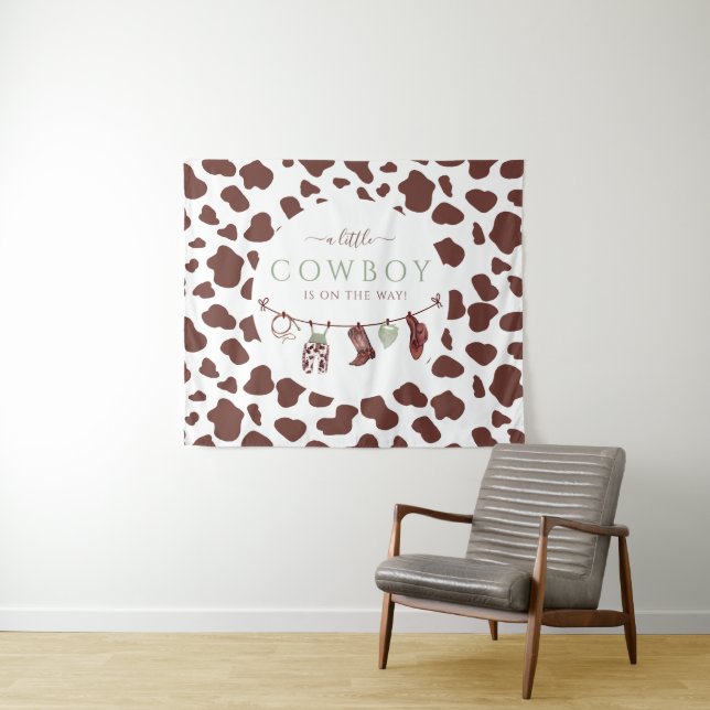 Tenture Cowboy Wild West rodéo sauge baby shower vert (En situation (horizontale))
