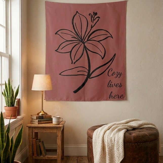 Tenture Cozy Lives Here | Warm Minimalist Botanical Wall T (Créateur téléchargé)