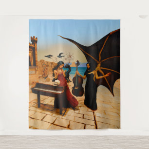 Tenture Crâne de dragon Abstrait Occulte Cuisine foncée AI