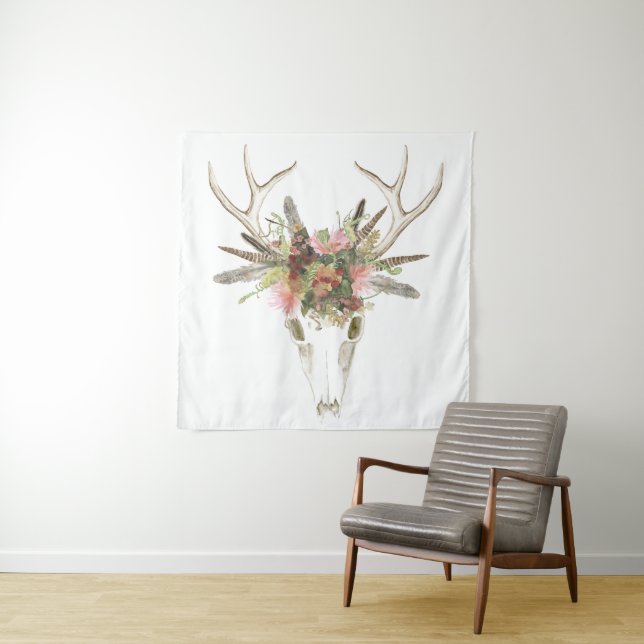 Tenture Crâne et fleurs de cerfs (En situation)