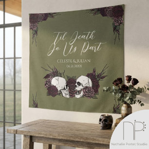 Tenture Crâne Floral Vert Olive Gothic Til Death