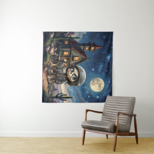 Tenture Crâne Mignon Motard Balade au Clair de Lune à Tr